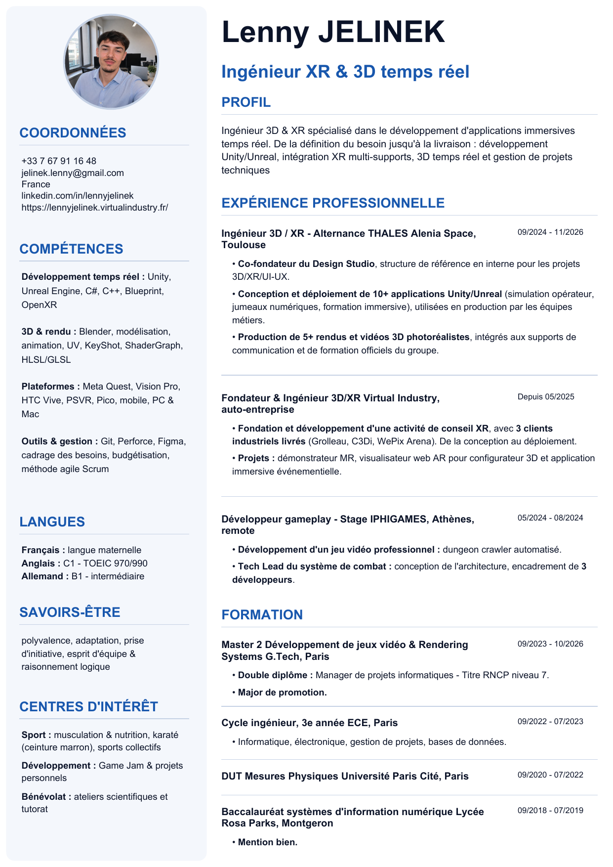 Aperçu du CV de Lenny Jelinek